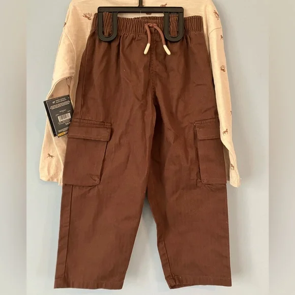 Boys 4T Set | Beige Horse Print Long Sleeve Top with Brown Pants - Picture 6 of 8